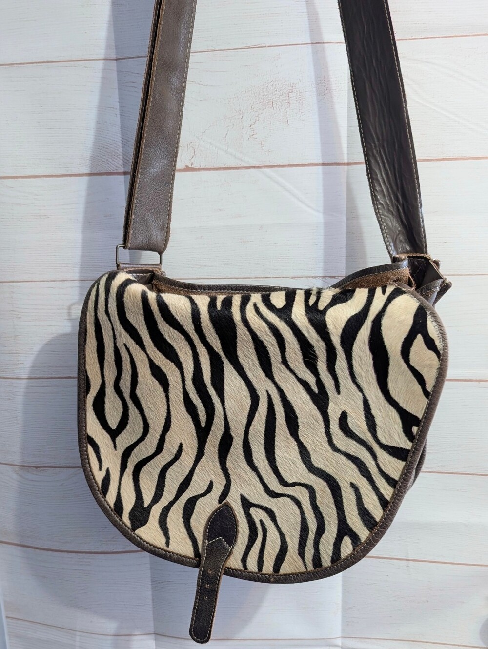 Vintage Handmade Artisan Zebra 🦓 Print Genuine Leather Haircalf Bag/Purse